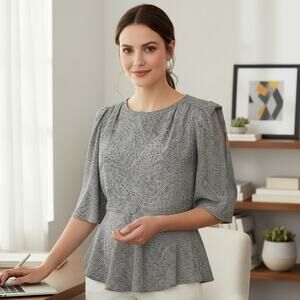 Vintage Ladies Garment Union Made Blouse Women's Large Geometric Circles Print